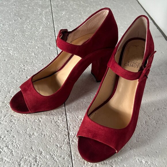 Vince Camuto SZ 10 Red Suede Peep Toe Mary Jane Heels Dressy Sexy Party Feminine - Picture 4 of 8